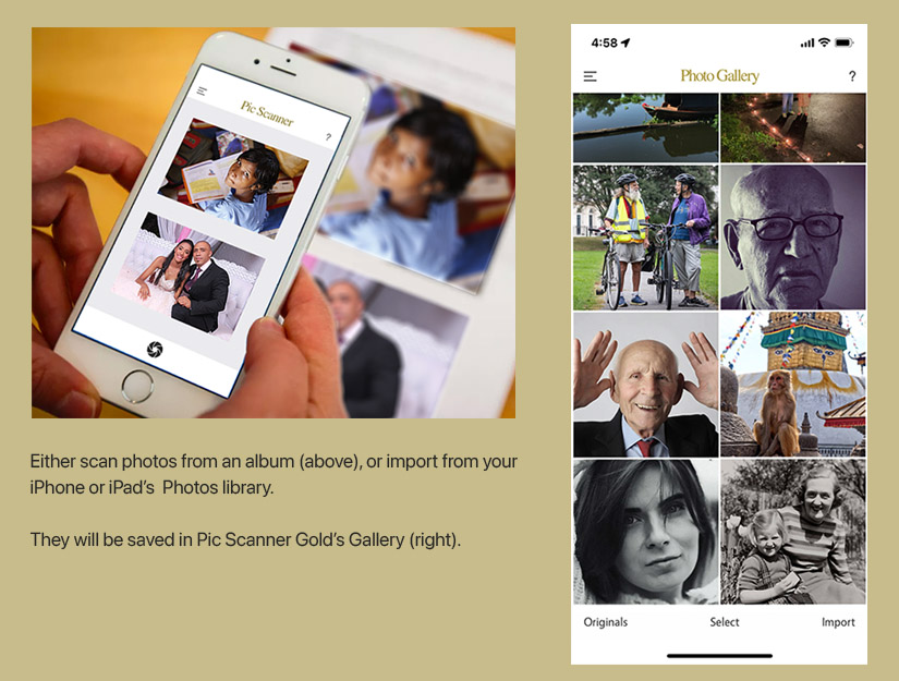 Scanning or importing photos with Pic Scanner Gold app