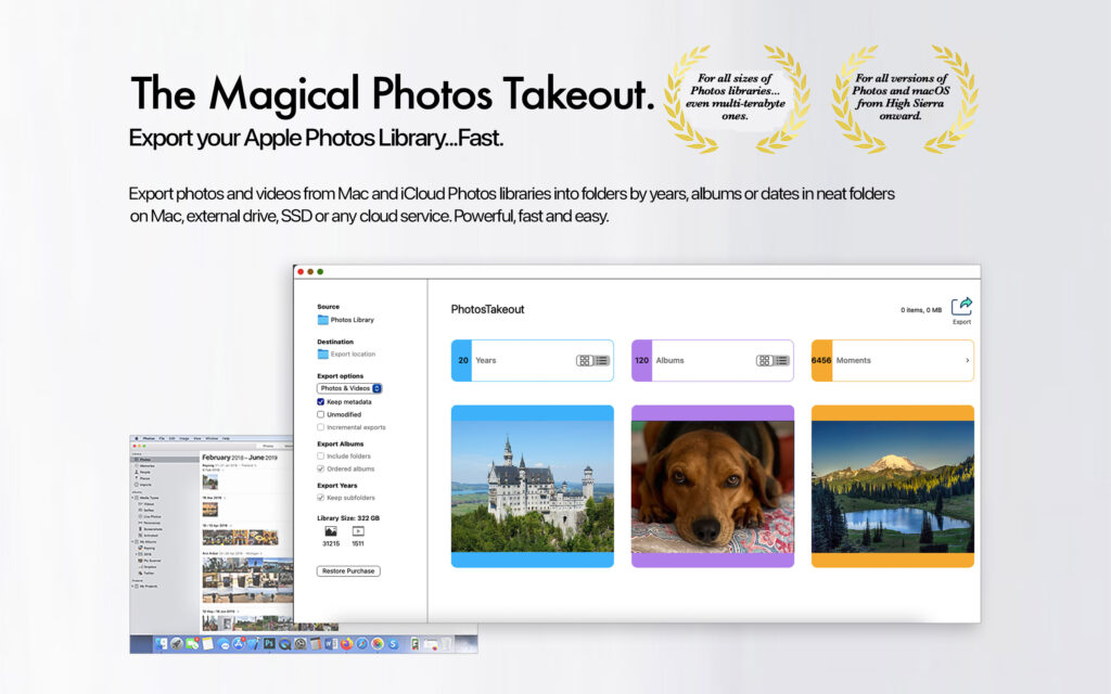 Features of macOS app Photos Takeout