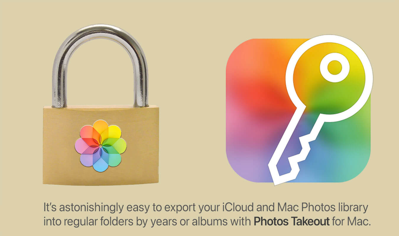 Icons of Apple Photos for Mac and iCloud, and Photos Takeout app for Mac